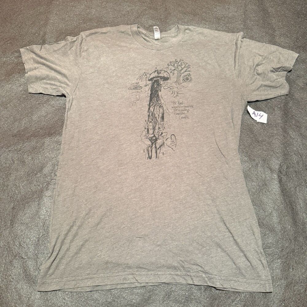 Womens TShirt L Large Gray Gandhi Kindness Short Sleeve Lightweight Tee Shirt